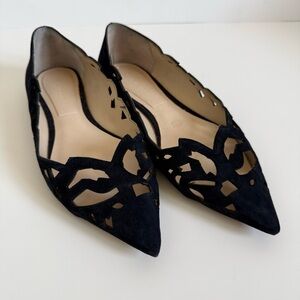Zara Navy Pointed Laser-Cut Suede Flats